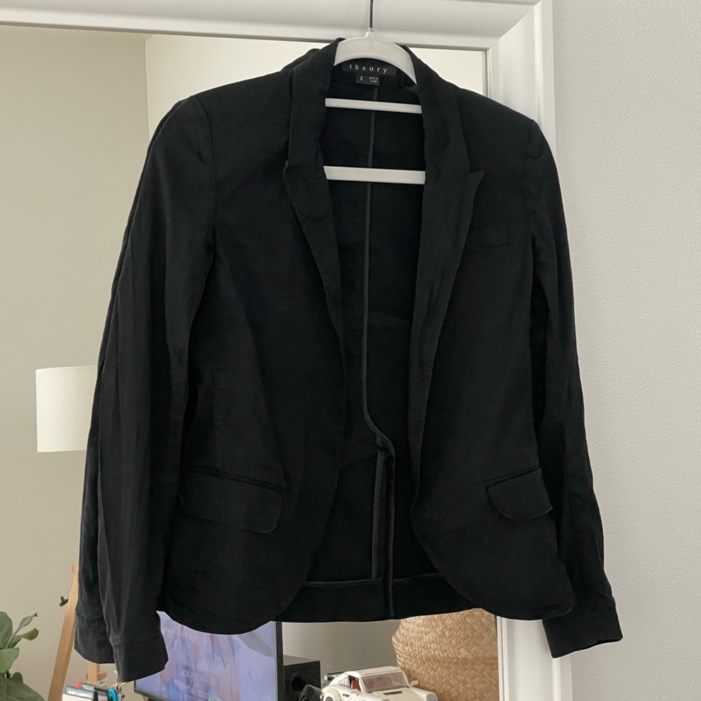 Black theory linen blazer